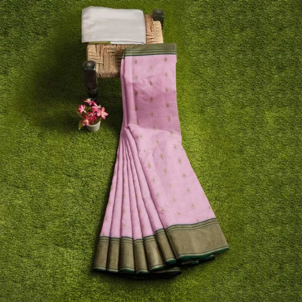 Flamingo Pink With Buttis Chanderi Silk Saree - Image 2
