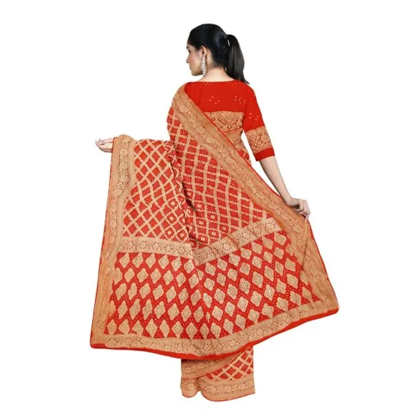 Red Rai Bandhani Saree with Gota Work - Image 3