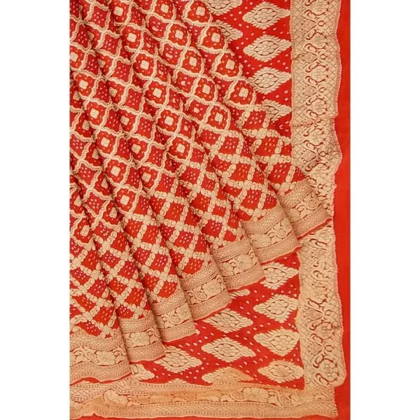 Red Rai Bandhani Saree with Gota Work