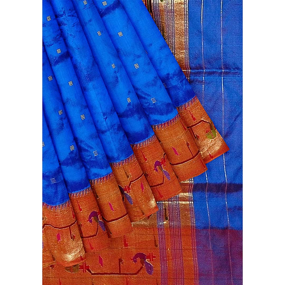 Cerulean Blue Paithani Silk Saree With Meenakari Motifs