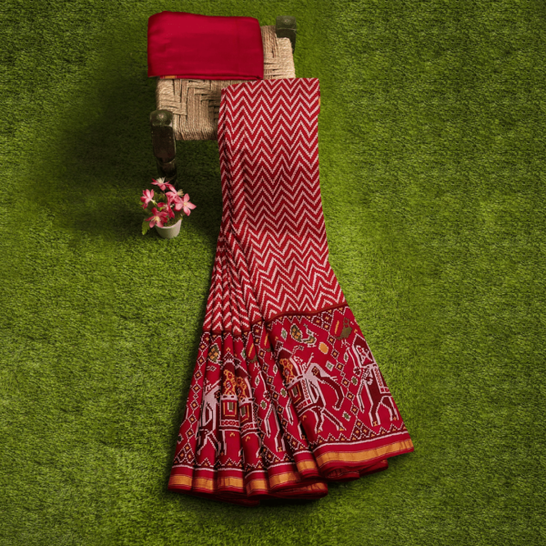 Red Color Double Ikkat Rajkot Patola Saree with Lehariya Design