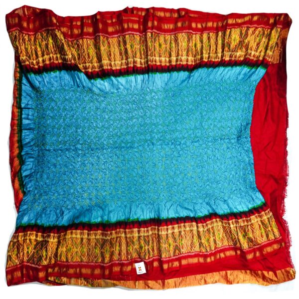 blue bandhani saree with patola border