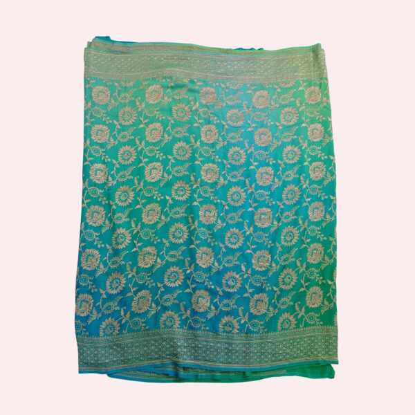 Blue and Green Shaded Banarasi Moonga Silk Saree