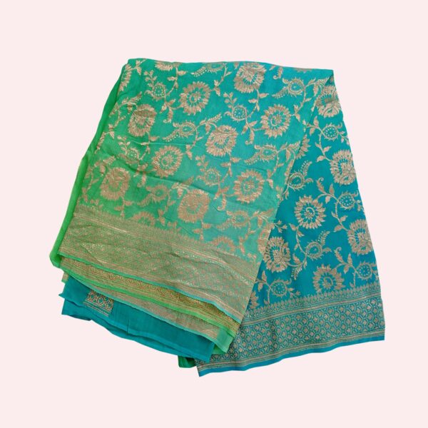 Blue and Green Shaded Banarasi Moonga Silk Saree