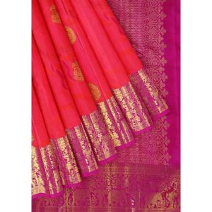 Carrot Color Kanjivaram Silk Saree with Pink Border