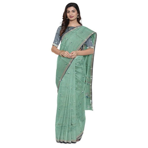 Green Colour Zarikota Saree With Floral Weave