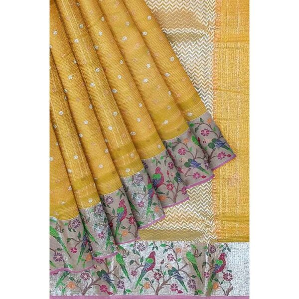Golden Yellow Single Tissue Zarikota Saree With Floral Border