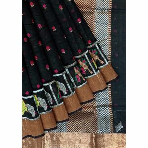 Black Colour Zarikota Saree With Floral Motifs