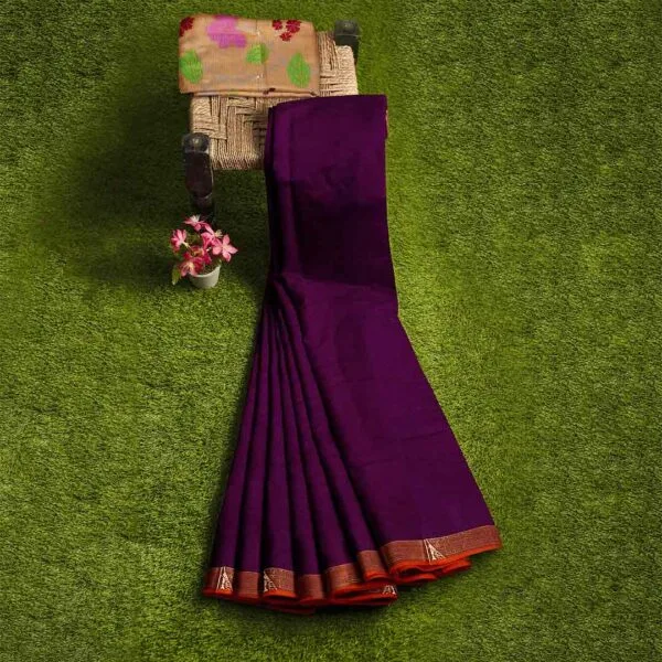 Purple Colour Zarikota Saree With Contrast Floral Woven Blouse