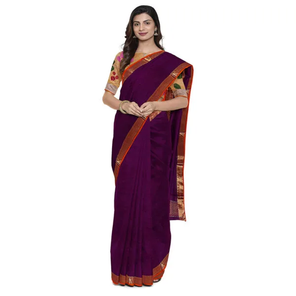 Purple Colour Zarikota Saree With Contrast Floral Woven Blouse