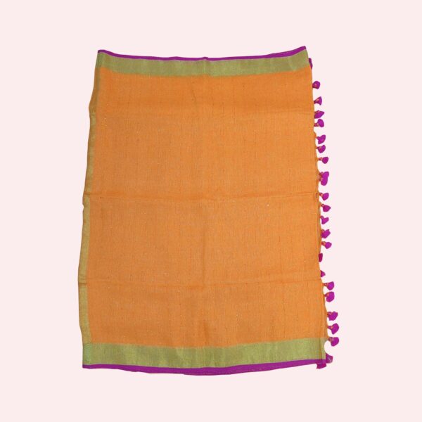 Orange Color Linen Cotton Saree