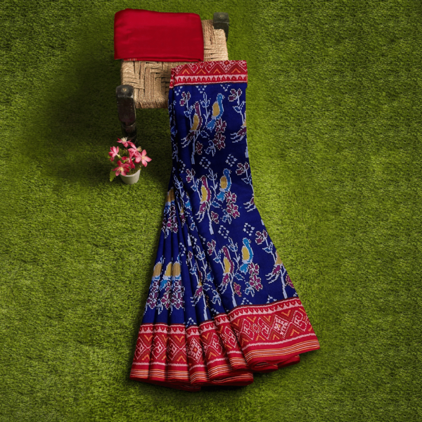 Dark Blue And Red Double Ikkat Patola Saree