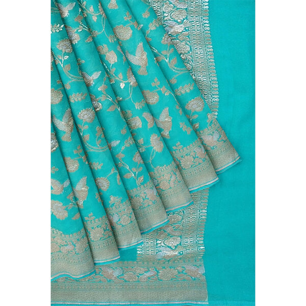 Sky Blue Color Banarasi Georgette Saree With Sona Rupahari Design
