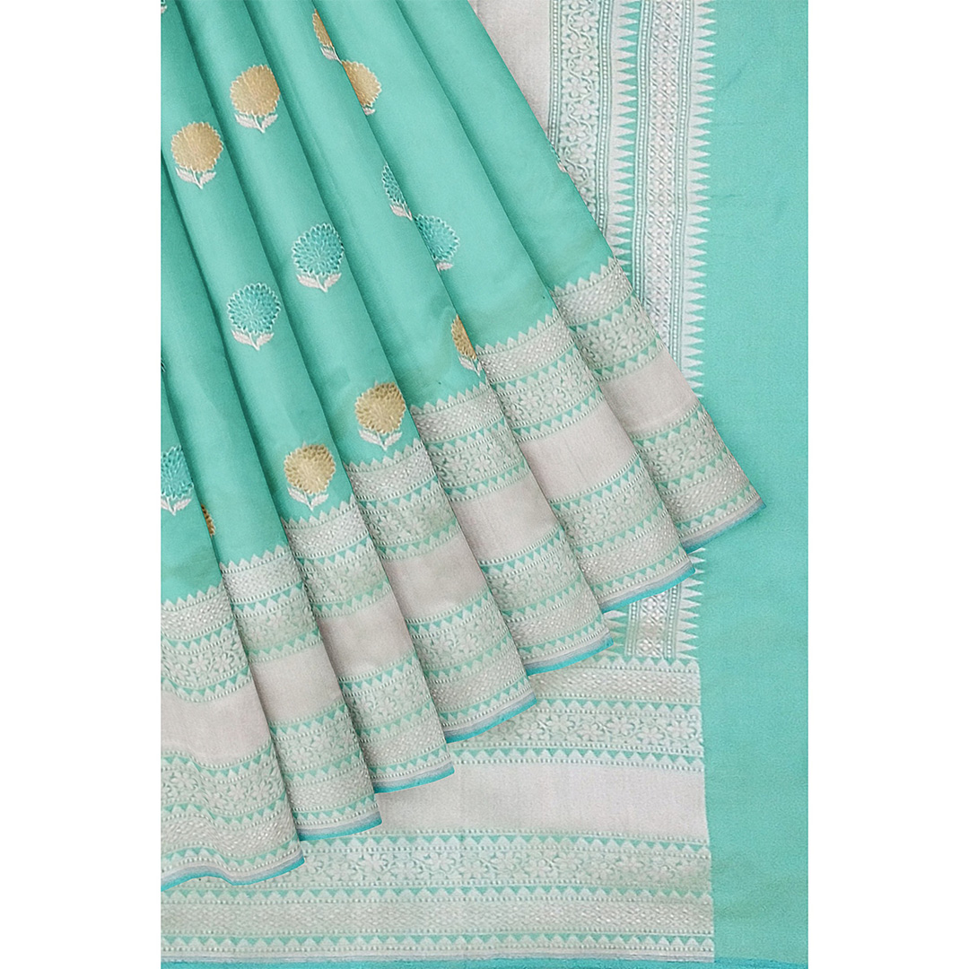 Order Aqua Color Banarasi Silk Saree Online at Best Price