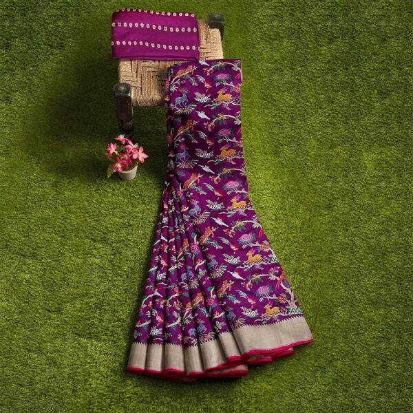Purple Color Banarasi Silk Saree With All Over Design
