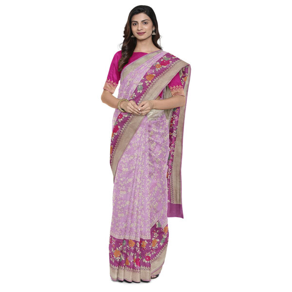 Pink Color Banarasi Silk Saree With Floral Design
