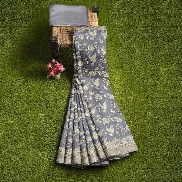 Grey Colour Banarasi Georgette Saree With Sona Rupahari Design - Image 2