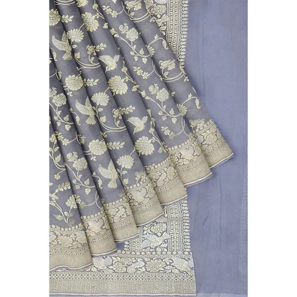 Grey Color Banarasi Georget Saree With Sona Rupahari Design