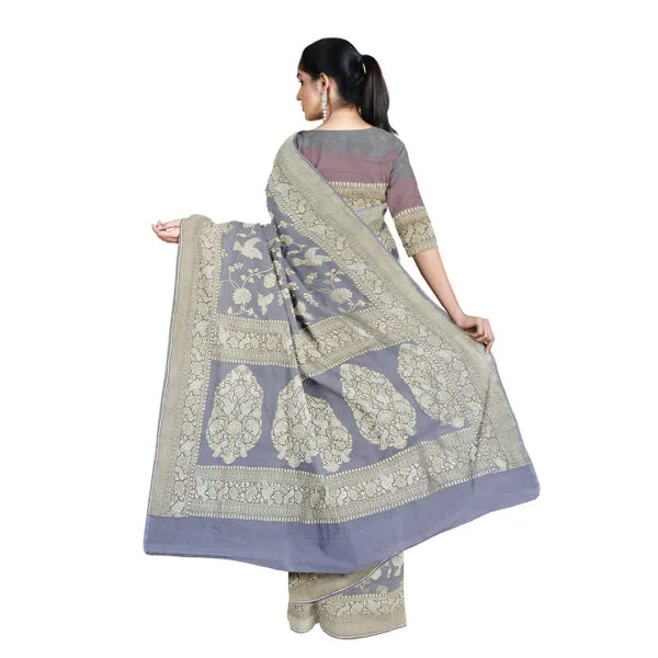 Grey Colour Banarasi Georgette Saree With Sona Rupahari Design - Image 4