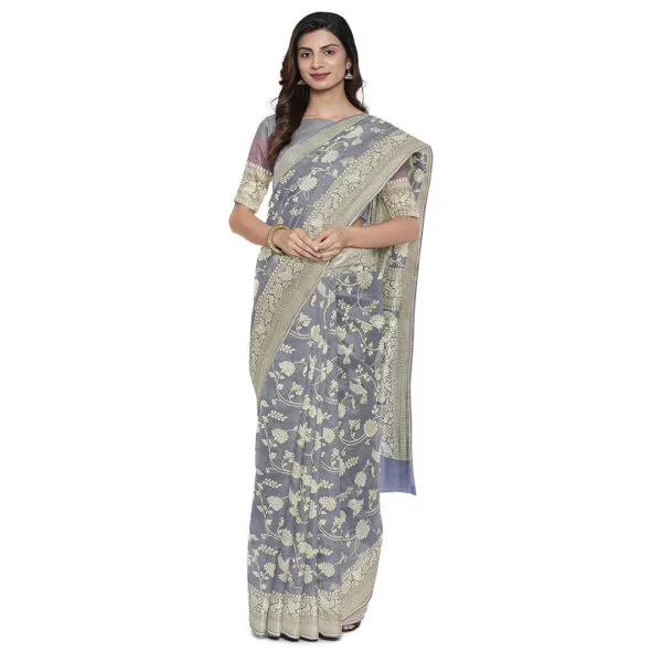 Grey Colour Banarasi Georgette Saree With Sona Rupahari Design - Image 3