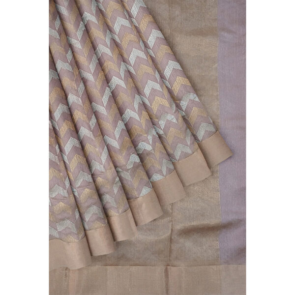 Beige Colour Chanderi With Gold And Silver Motif