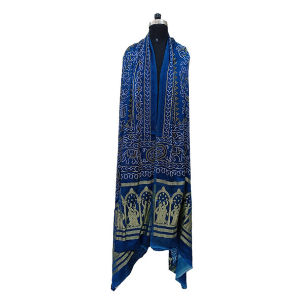 Blue Color Pichwai Dupatta In Gajji Silk