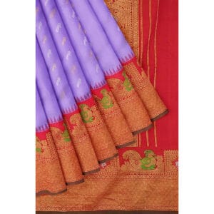 Lavender And Red Gadwal Silk Saree With Heavy Pallu Kanjivaram Border