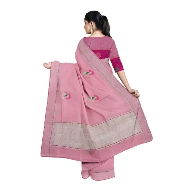 Pink Colour Zarikota Saree With Floral Design - Image 4