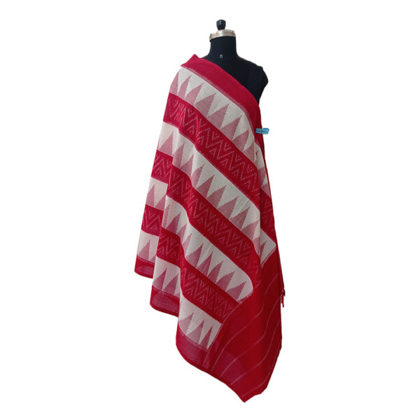 White And Red Ikkat Cotton Dupatta