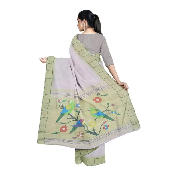 Light Pink Colour Single Muniya Paitini Cotton Saree With Parrot Design Pallu - Image 3