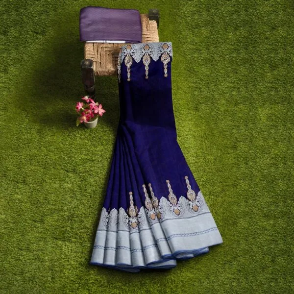 Dark Blue Colour Chanderi  Silk Saree - Image 2