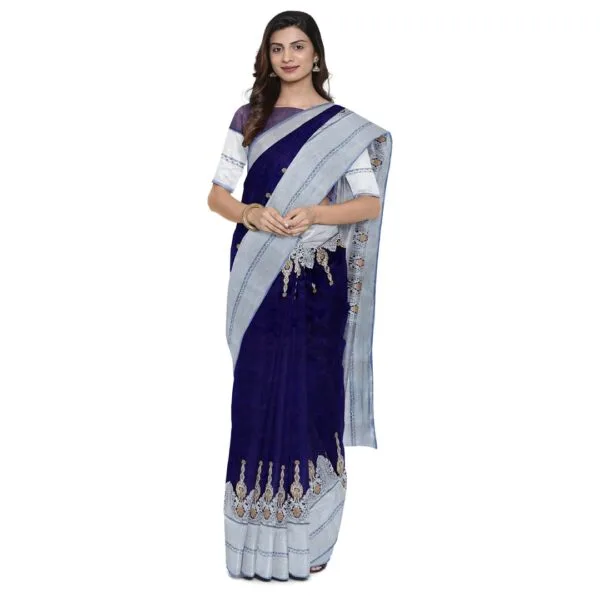 Dark Blue Colour Chanderi  Silk Saree - Image 4