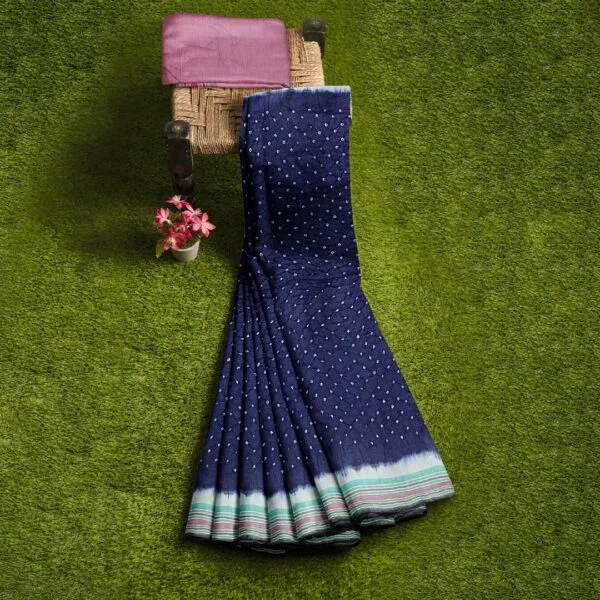 Blue Colour Bujodi Saree With Bandhini Design - Image 2