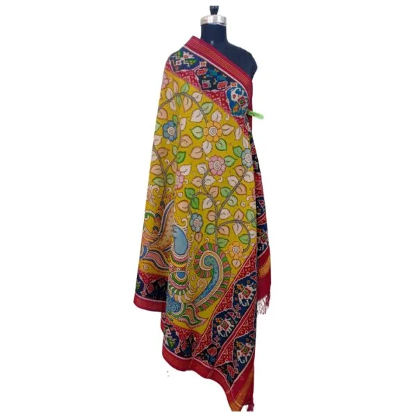 Yellow And Red Colour Patola With Kalamkari Dupatta With Floral Design