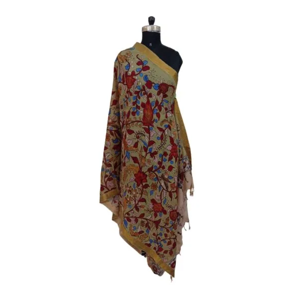 Pista Green Colour Pen Kalamkari Dupatta With Floral Design