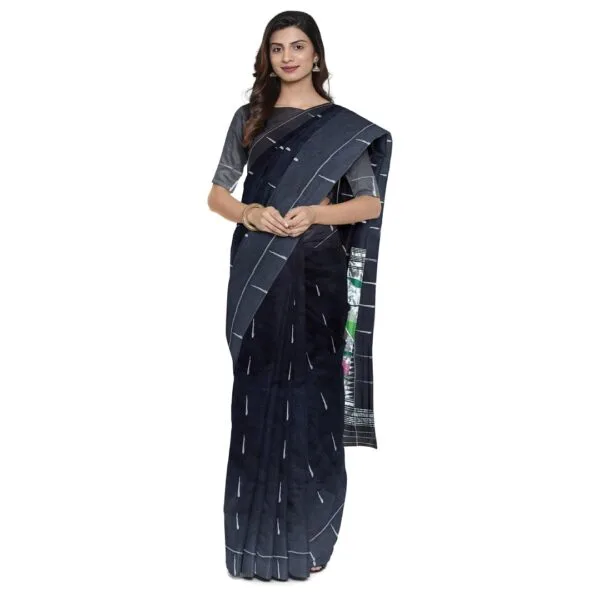 Black Colour Paitini Cotton Saree With All Over Booties And Beautiful Peacock Design - Image 2