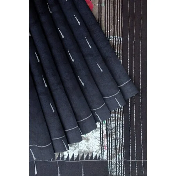 Black Colour Paitini Cotton Saree With All Over Booties And Beautiful Peacock Design