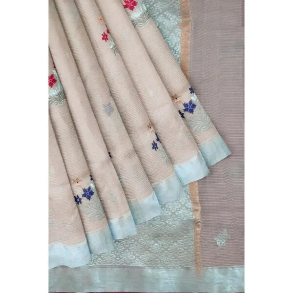 Light Peach Colour Zarikota Saree With Floral Design