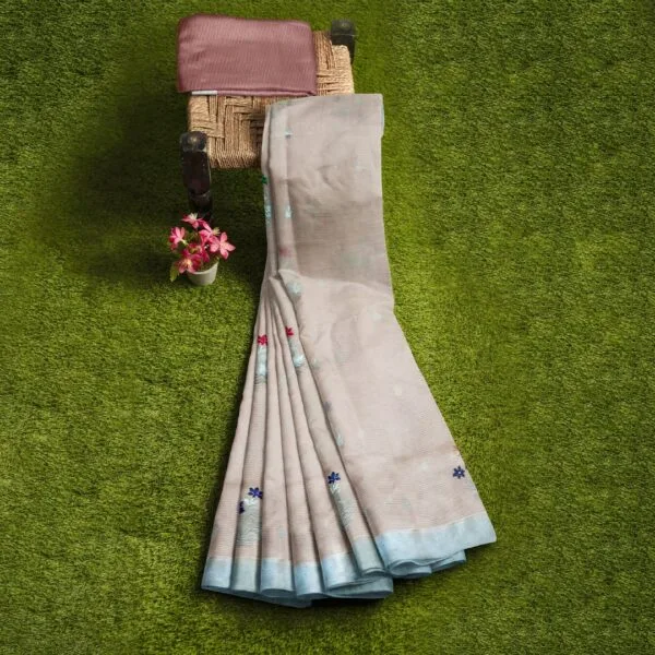 Light Peach Colour Zarikota Saree With Floral Design - Image 2