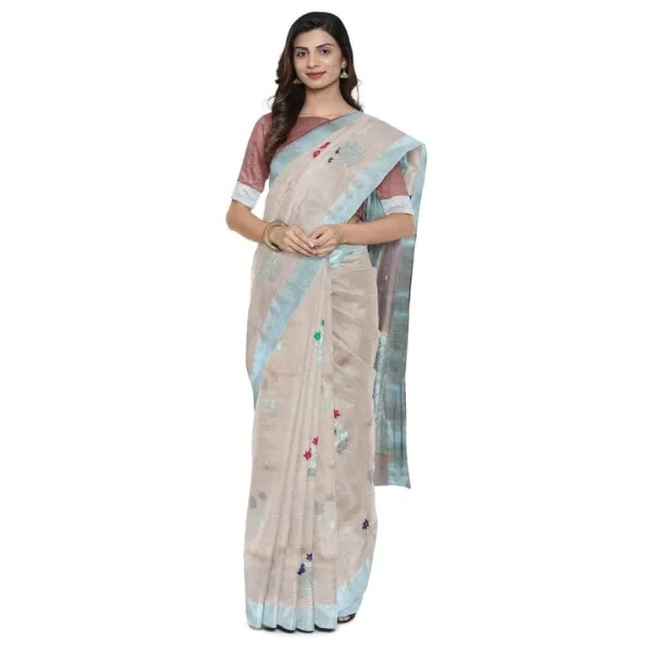 Light Peach Colour Zarikota Saree With Floral Design - Image 4