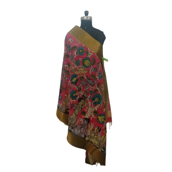 Red Colour Pen Kalamkari Dupatta With Beautiful Figure Design