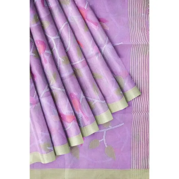 Lavendar Colour Dhaka Jamdani Saree With Beautiful  Parrot Design