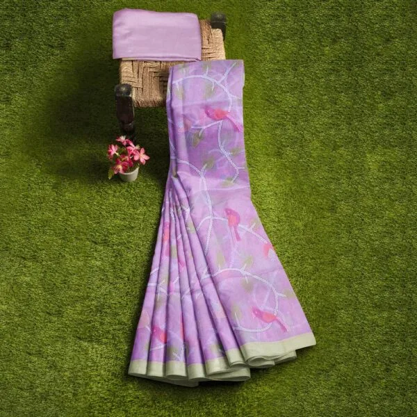 Lavendar Colour Dhaka Jamdani Saree With Beautiful  Parrot Design - Image 4