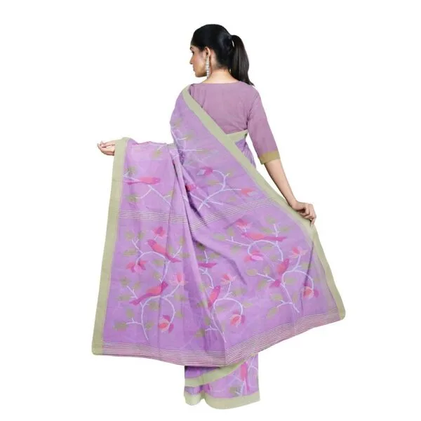 Lavendar Colour Dhaka Jamdani Saree With Beautiful  Parrot Design - Image 3