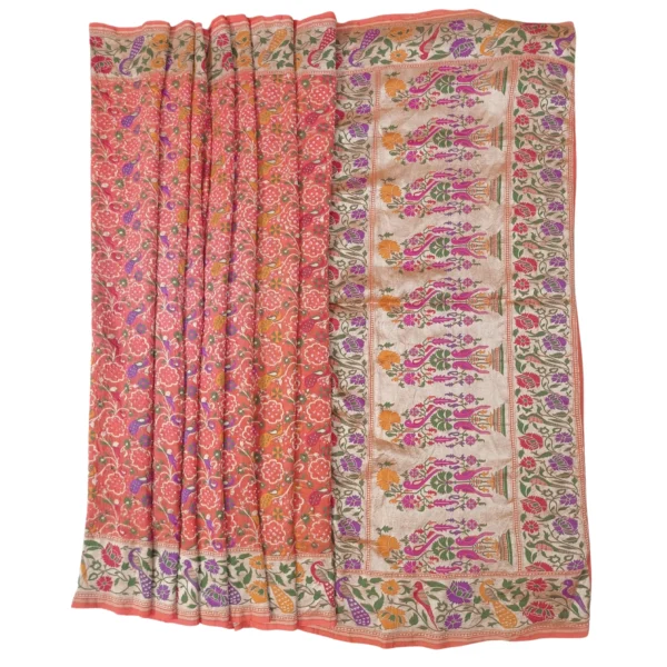Orange colour bandhani paithani saree with beautiful Peacock and lotus design - Image 2