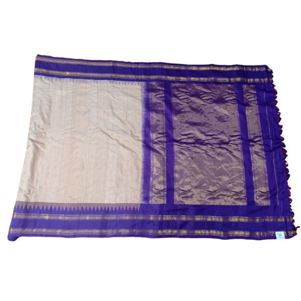 Peach and dark purple gadwal jute silk saree with beautiful temple border - Image 3