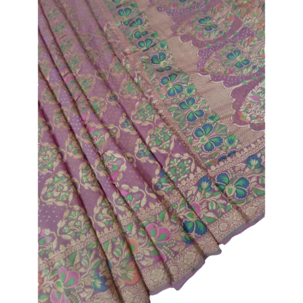 Pink colour bandhani paithani saree with beautiful floral design