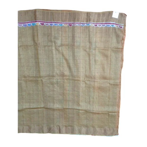 Olive green colour tussar silk saree with beautiful batik printed peacock design - Image 5