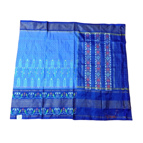 Blue colour double ikkat silk saree with beautiful parrot design - Image 3