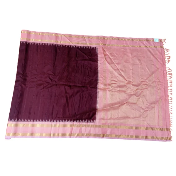 Coffee brown and peach colour gadwal jute silk saree - Image 3